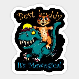 T Rex Dinosaur Riding Cat Sticker